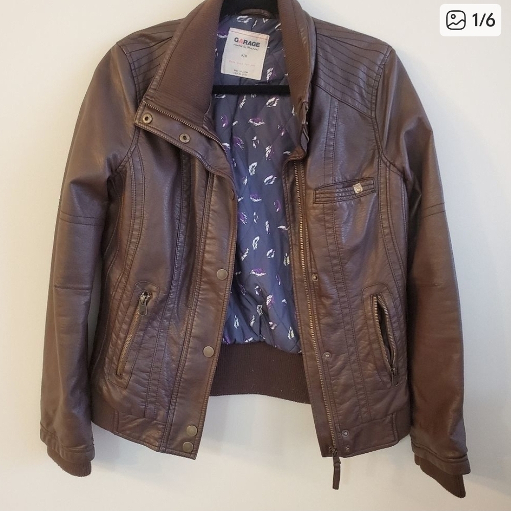 Garage Chocolate Brown Faux Leather Jacket